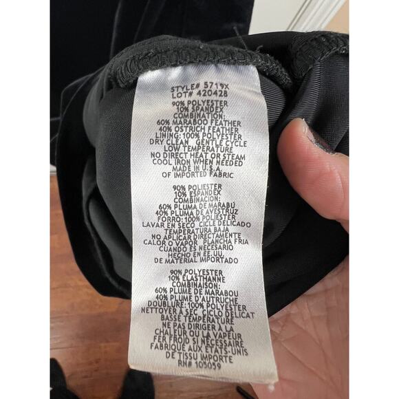 XSCAPE Womens Black Feathered Unlined Elbow Sleeve Sheath Velvet Ruched Dress 8 - Picture 5 of 10